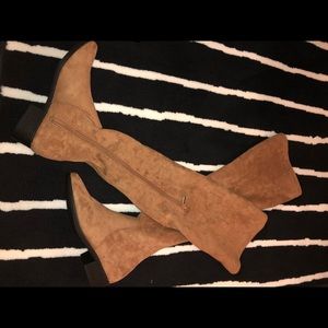 Camel Over the Knee Boots (velvet)